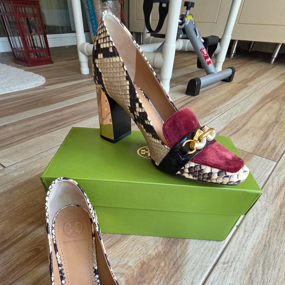 Tory Burch Jesse Velvet & Snake-Print Pumps Shoes 6.5